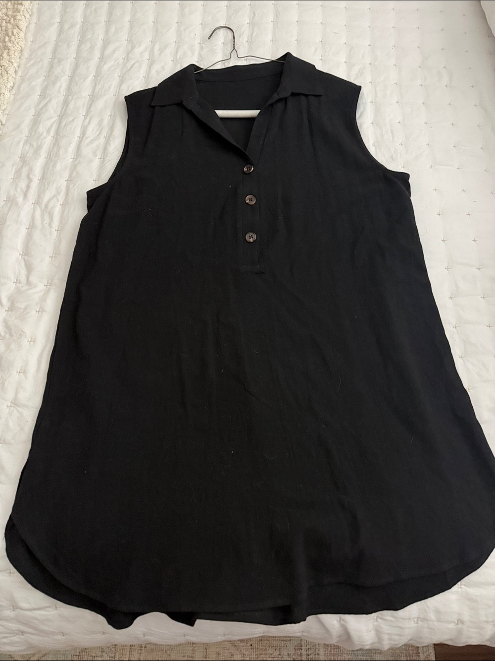 Sleeveless Black Collared Tunic Top or Swim Cover Up